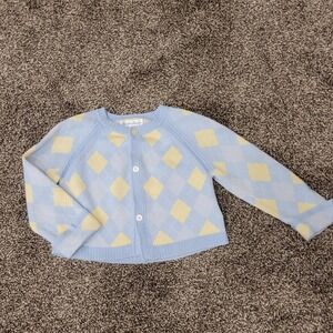 Ralph Lauren Baby 12M Argyle Cardigan Sweater Blue Yellow Cotton Knit B10-0031